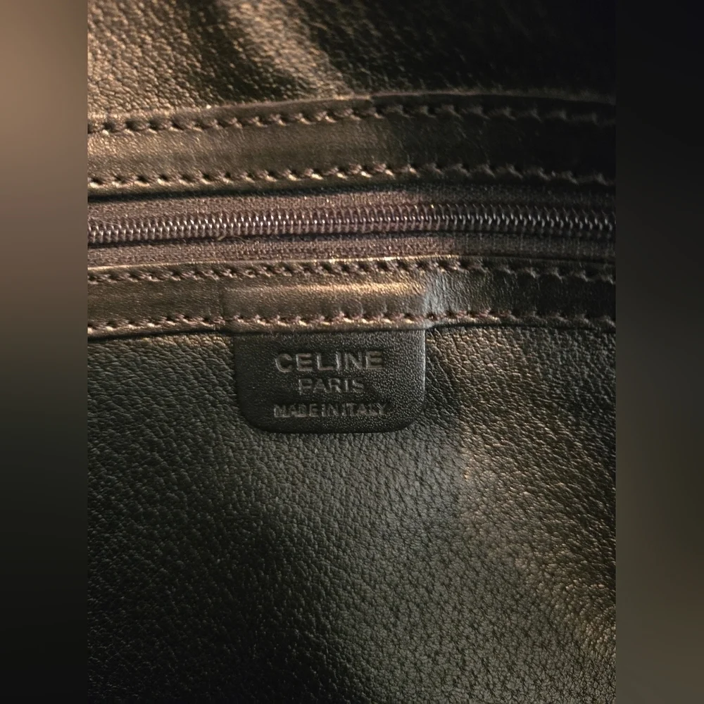 Celine | Double Zip Shoulder Tote Bag | Macadam Canvas & Black Leather | Vintage